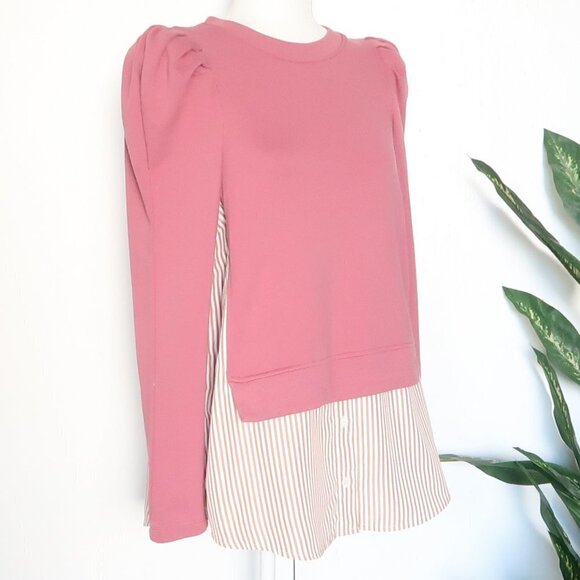 Anthropologie Maeve Layered Tunic Puff Sleeve Crew Neck Sweatshirt Pullover Top - Picture 8 of 15